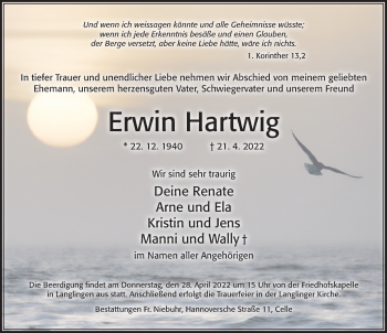 Traueranzeige von Erwin Hartwig von Cellesche Zeitung
