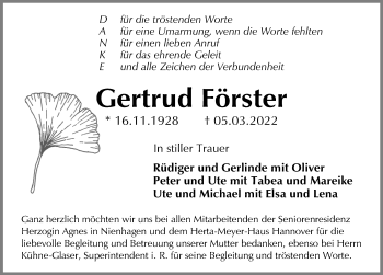 Traueranzeige von Gertrud Förster von Cellesche Zeitung