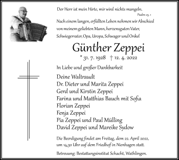 Traueranzeige von Günther Zeppei von Cellesche Zeitung