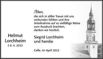 Traueranzeige von Helmut Lorchheim von Cellesche Zeitung