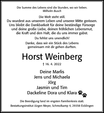 Traueranzeige von Horst Weinberg von Cellesche Zeitung