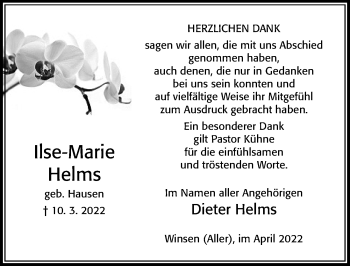 Traueranzeige von Ilse-Marie Helms von Cellesche Zeitung