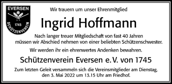 Traueranzeige von Ingrid Hoffmann von Cellesche Zeitung