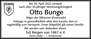 Traueranzeige von Otto Bunge von Cellesche Zeitung