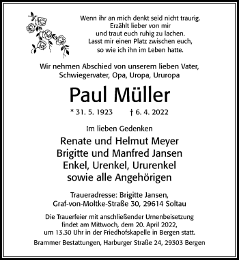 Traueranzeige von Paul Müller von Cellesche Zeitung