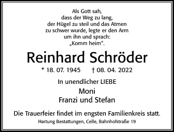 Traueranzeige von Reinhard Schröder von Cellesche Zeitung