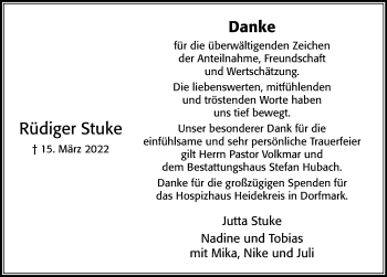 Traueranzeige von Rüdiger Stuke von Cellesche Zeitung