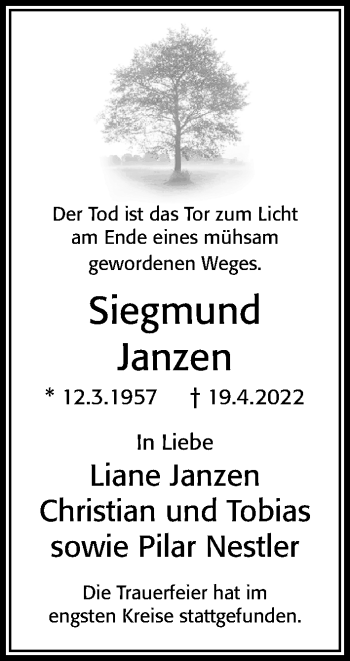Traueranzeige von Siegmund Janzen von Cellesche Zeitung