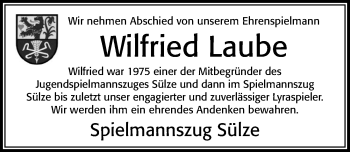 Traueranzeige von Wilfried Laube von Cellesche Zeitung