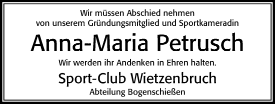 Traueranzeige von Anna-Maria Petrusch von Cellesche Zeitung
