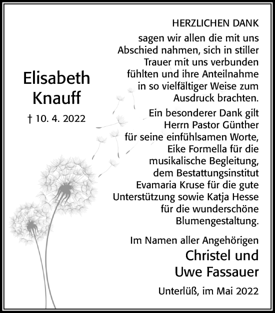 Traueranzeige von Elisabeth Knauff von Cellesche Zeitung