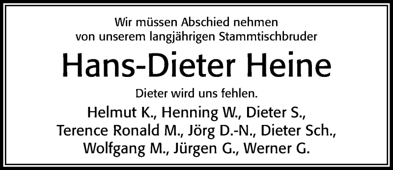  Traueranzeige für Hans-Dieter Heine vom 03.05.2022 aus Cellesche Zeitung