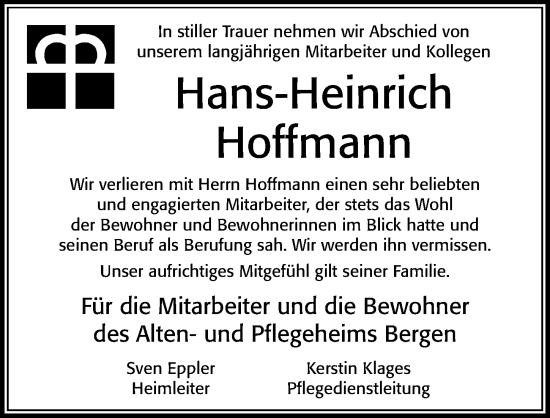 Traueranzeige von Hans-Heinrich Hoffmann von Cellesche Zeitung
