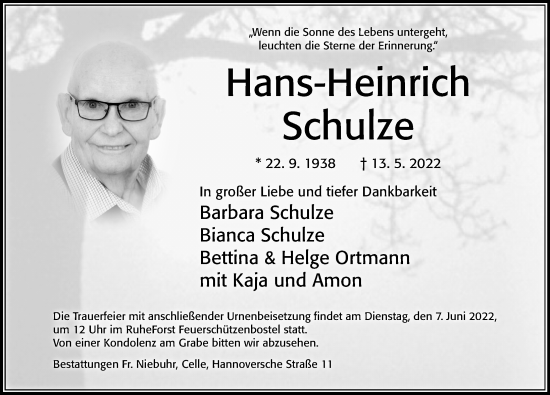 Traueranzeige von Hans-Heinrich Schulze von Cellesche Zeitung