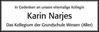 Traueranzeige von Karin Narjes von Cellesche Zeitung