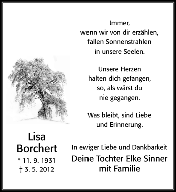 Traueranzeige von Lisa Borchert von Cellesche Zeitung