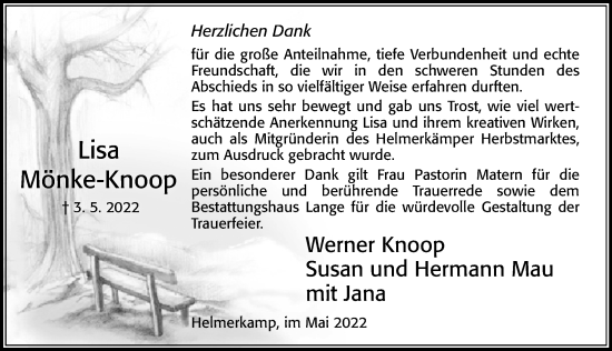 Traueranzeige von Lisa Mönke-Knoop von Cellesche Zeitung