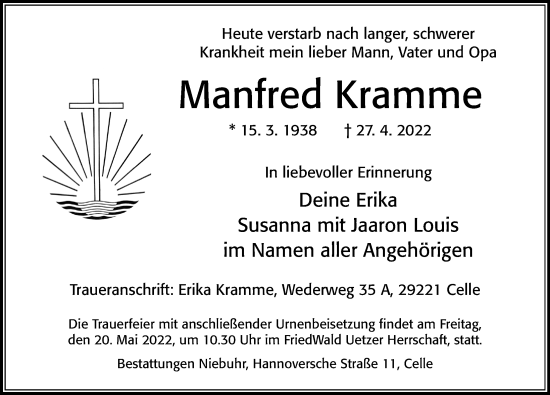 Traueranzeige von Manfred Kramme von Cellesche Zeitung