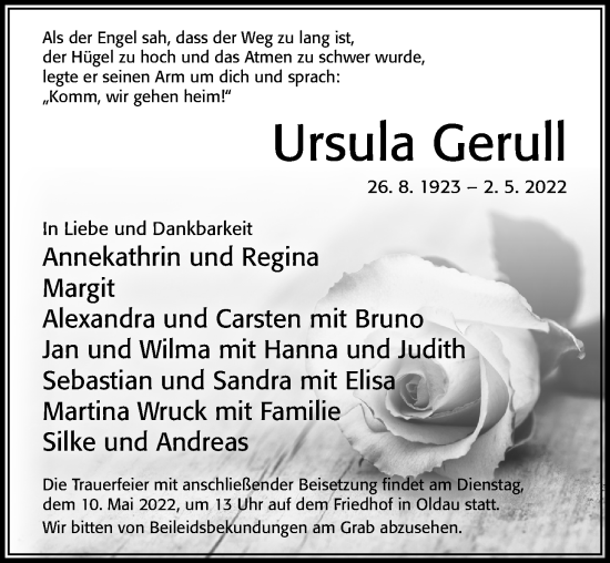 Traueranzeige von Ursula Gerull von Cellesche Zeitung