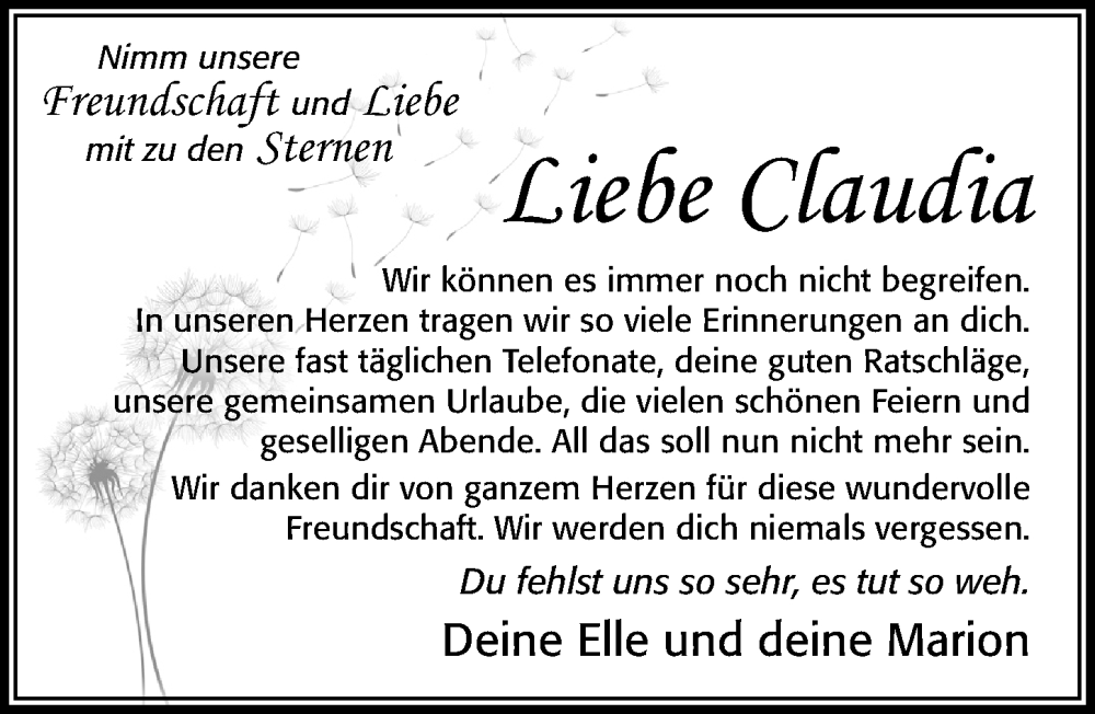  Traueranzeige für Claudia  vom 18.06.2022 aus Cellesche Zeitung
