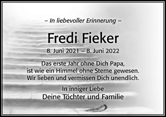 Traueranzeige von Fredi Fieker von Cellesche Zeitung