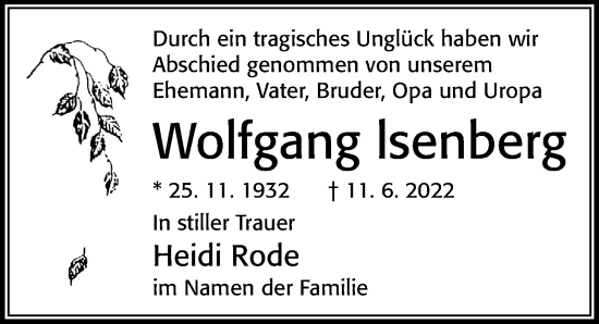 Traueranzeige von Hannelore Wübbolt von Cellesche Zeitung