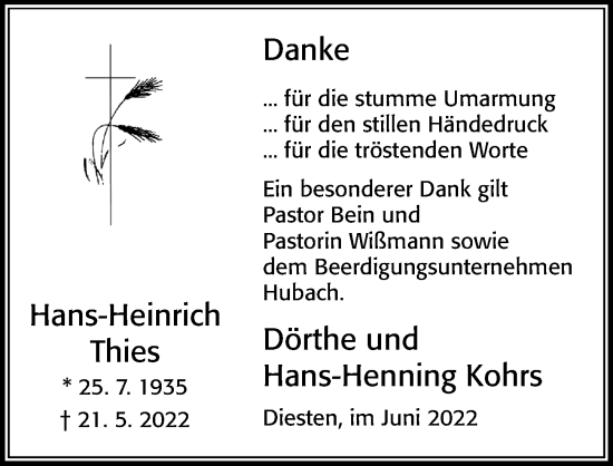 Traueranzeige von Hans-Heinrich Thies von Cellesche Zeitung