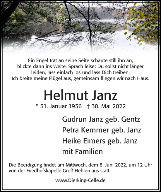 Traueranzeige von Helmut Janz von Cellesche Zeitung