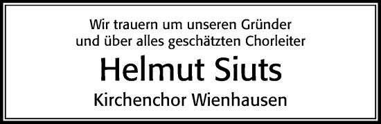 Traueranzeige von Helmut Siuts von Cellesche Zeitung