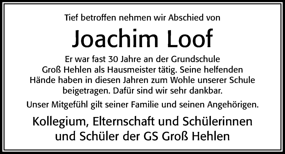  Traueranzeige für Joachim Loof vom 24.06.2022 aus Cellesche Zeitung