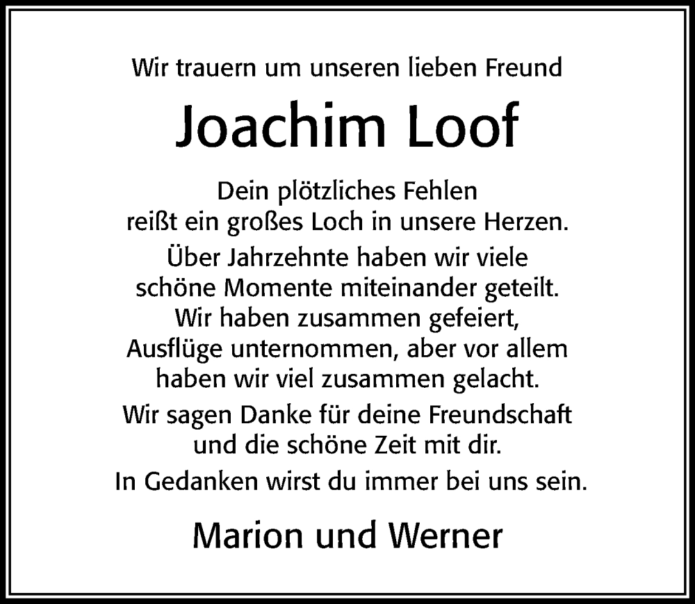  Traueranzeige für Joachim Loof vom 22.06.2022 aus Cellesche Zeitung
