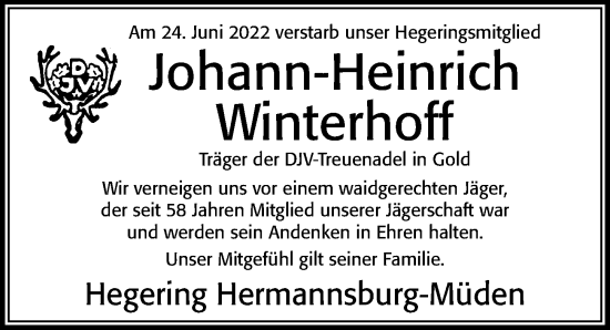 Traueranzeige von Johann-Heinrich Winterhoff von Cellesche Zeitung