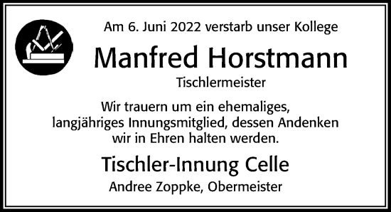 Traueranzeige von Manfred Horstmann von Cellesche Zeitung