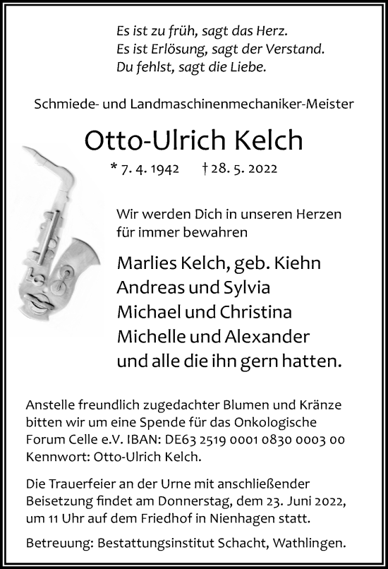 Traueranzeige von Otto-Ulrich Kelch von Cellesche Zeitung