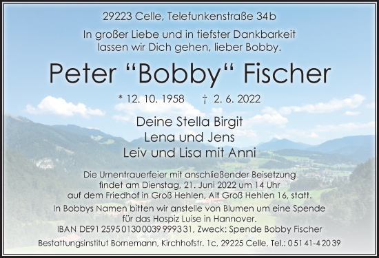 Traueranzeige von Peter Fischer von Cellesche Zeitung