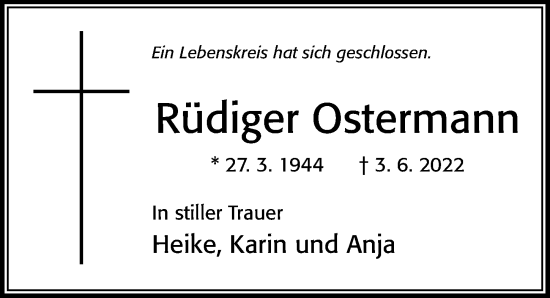 Traueranzeige von Rüdiger Ostermann von Cellesche Zeitung