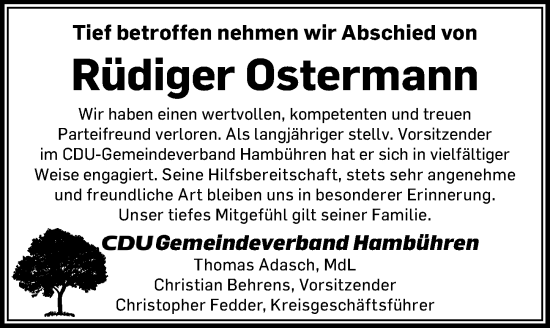 Traueranzeige von Rüdiger Ostermann von Cellesche Zeitung