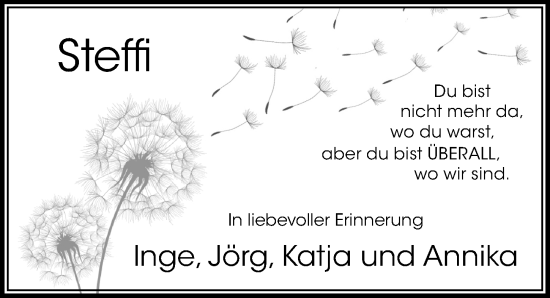 Traueranzeige von Steffi  von Cellesche Zeitung