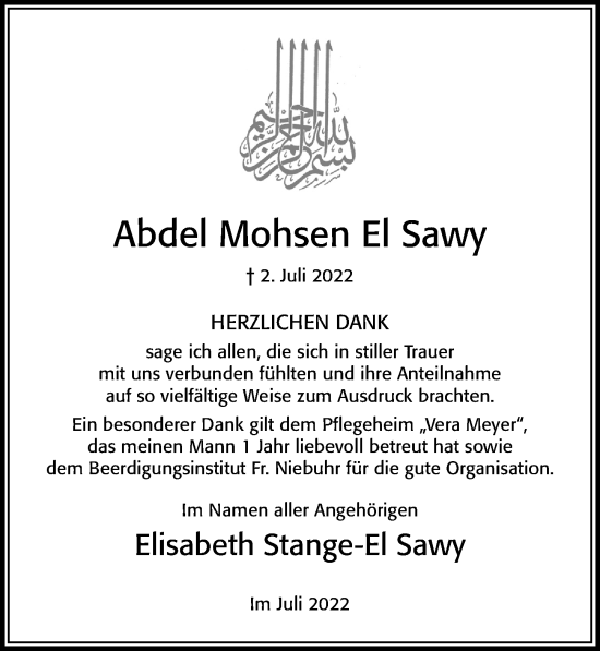 Traueranzeige von Abdel Mohsen El Sawy von Cellesche Zeitung