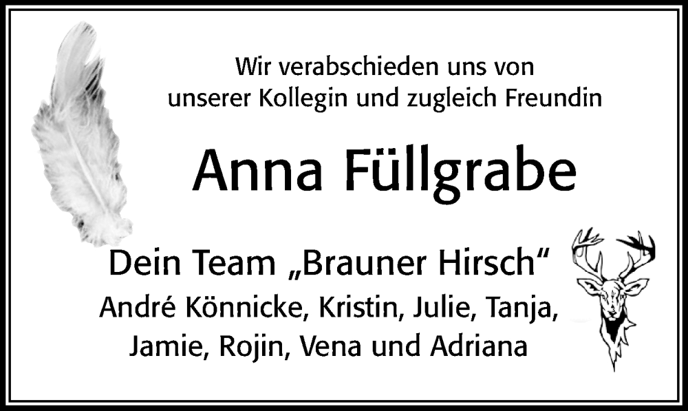  Traueranzeige für Anna Füllgrabe vom 02.07.2022 aus Cellesche Zeitung