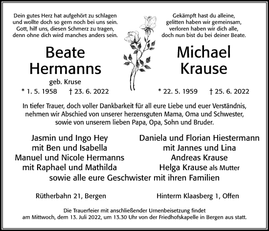 Traueranzeige von Beate Hermanns von Cellesche Zeitung
