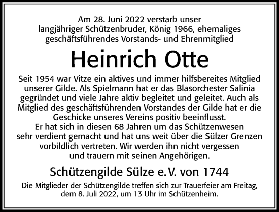 Traueranzeige von Heinrich Otte von Cellesche Zeitung