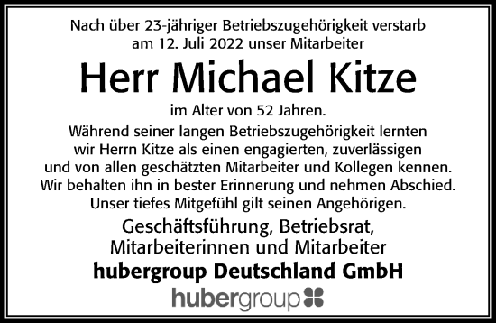 Traueranzeige von Michael Kitze von Cellesche Zeitung