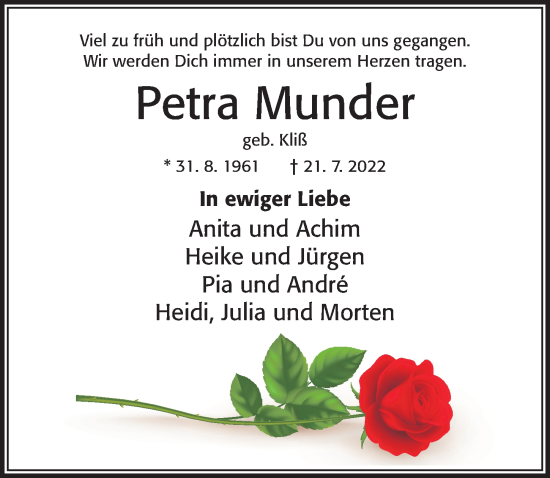 Traueranzeige von Petra Munder von Cellesche Zeitung