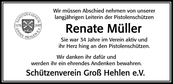 Traueranzeige von Renate Müller von Cellesche Zeitung