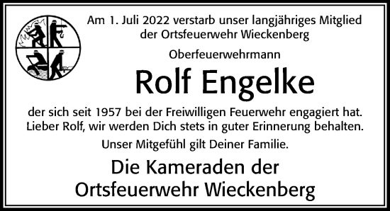 Traueranzeige von Rolf Engelke von Cellesche Zeitung