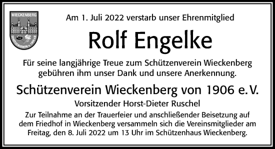 Traueranzeige von Rolf Engelke von Cellesche Zeitung