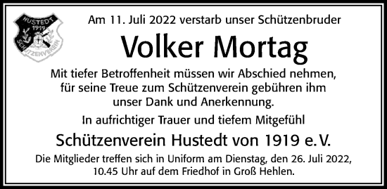 Traueranzeige von Volker Mortag von Cellesche Zeitung