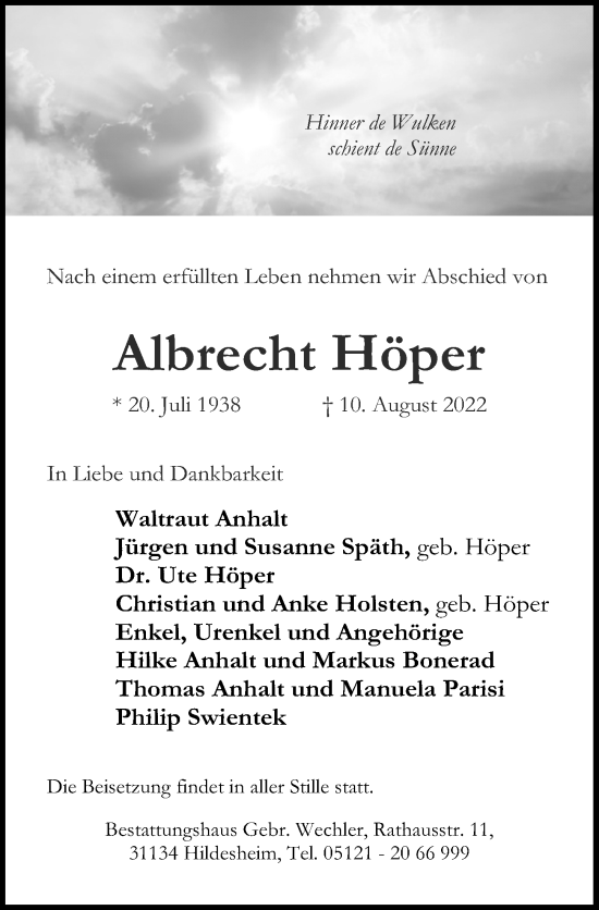 Traueranzeige von Albrecht Höper von Cellesche Zeitung