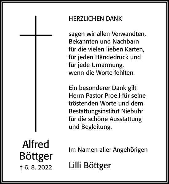 Traueranzeige von Alfred Böttger von Cellesche Zeitung